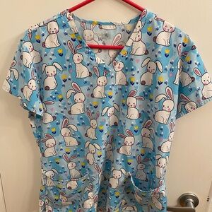 Cute Bunny Print Scrub Top